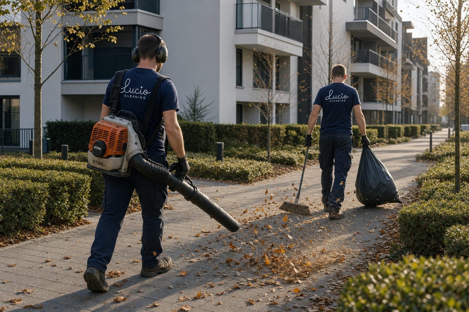 Curățarea aleilor și a spațiilor verzi din curtea ansamblului
